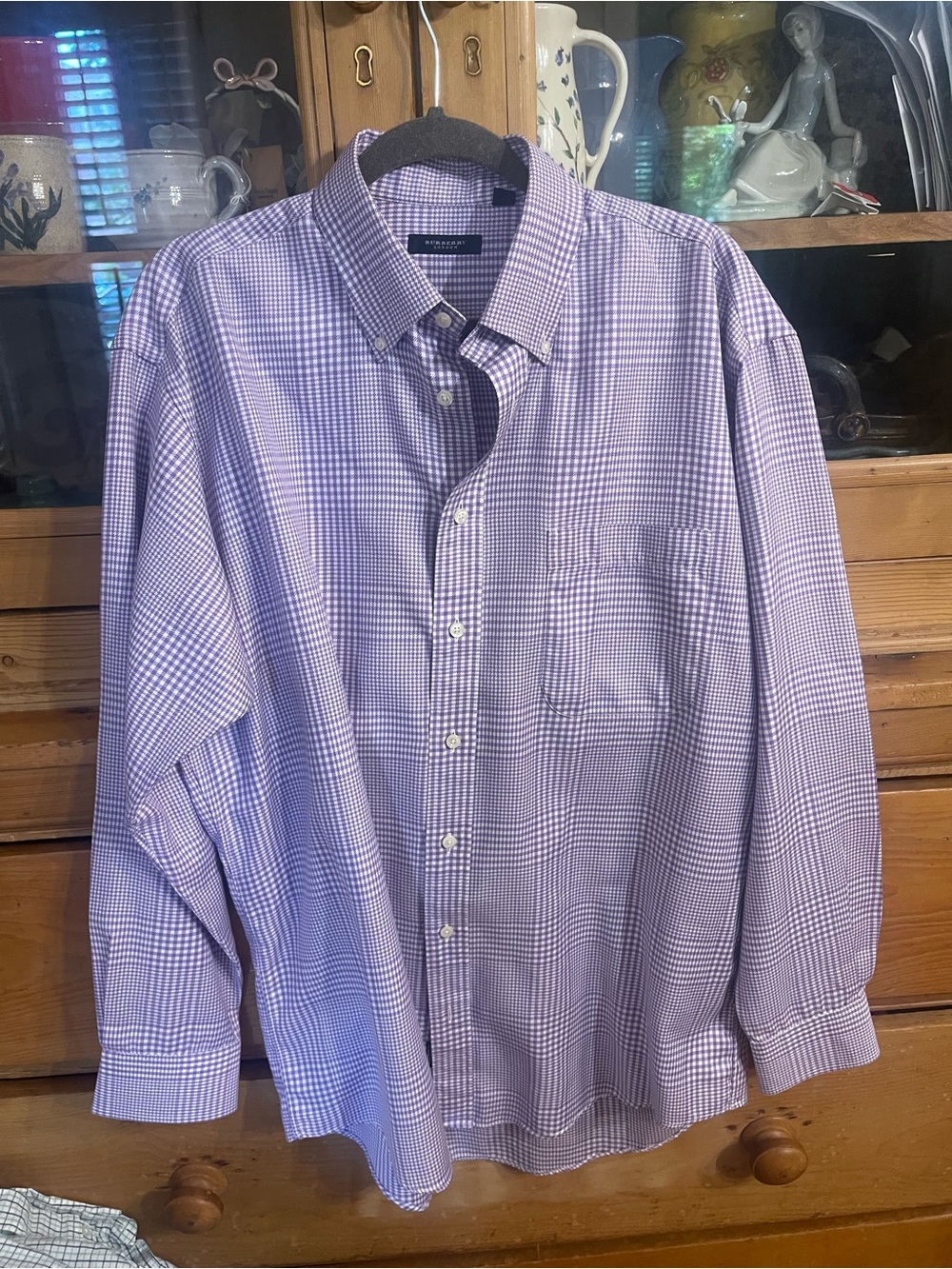 Burberry Purple Check Button-Down Shirt. Authentic and Vintage